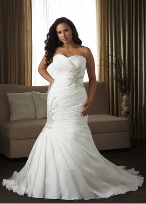 Mermaid Ivory Eugen Satin Beads Strapless Plus Size Wedding Dress